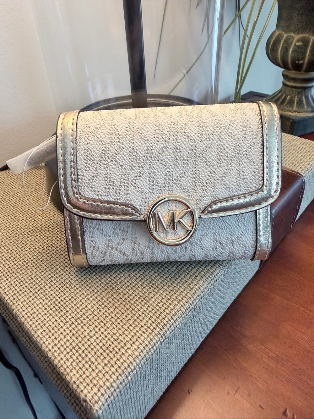 Michael Kors Champagne Metallic Signature Trifold Wallet